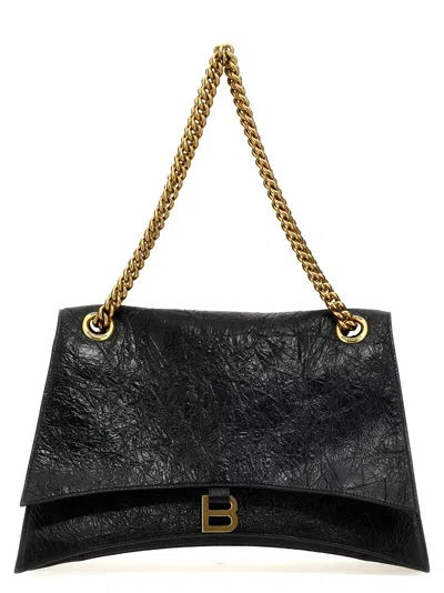 Balenciaga Crush Large Crackled-leather Shoulder Bag In Black