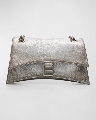 Balenciaga Crush Small Charms Metallic Leather Shoulder Bag In Silver