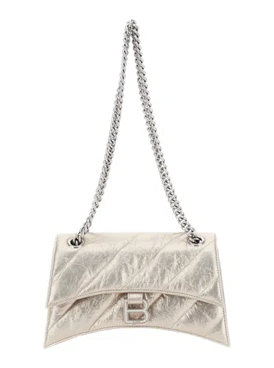 Balenciaga 'crush Small' Gold Crossbody Bag With B Logo Detail In Quilted Leather Woman In Neutral