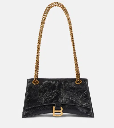 Balenciaga Crush Small Leather Shoulder Bag In Black