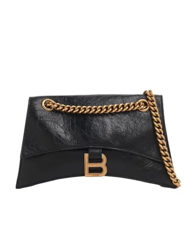 Balenciaga Crush Small Crinkled Leather Shoulder Bag In Black