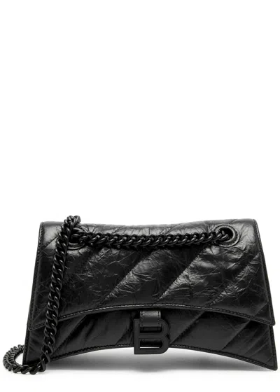 Balenciaga Crush Small Quilted Leather Shoulder Bag In Black