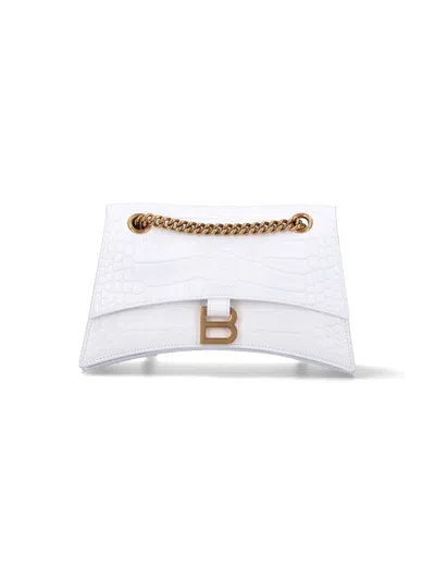 Balenciaga Croco Leather Shoulder Bag With Metal Monogram In White