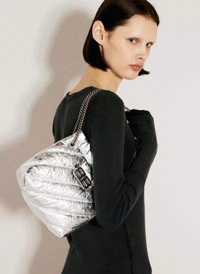 Balenciaga Large Crush Metallic Tote Bag In Silver
