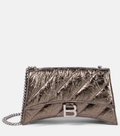 Balenciaga Crush Xs Leather Wallet On Chain In Metallic