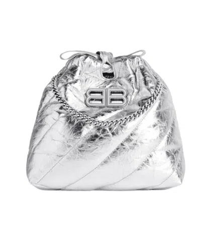 Balenciaga Crush Mini Metallic Leather Crossbody Bag In Gray