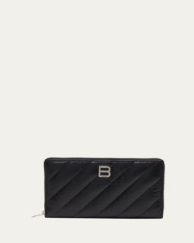 Balenciaga Crush Zip Quilted Continental Wallet In Black