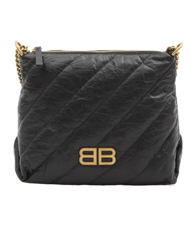 Balenciaga Crush Zipper Handbag In Black