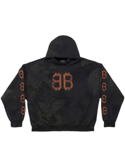 Balenciaga Crypto Cotton Jersey Hoodie In Black Faded