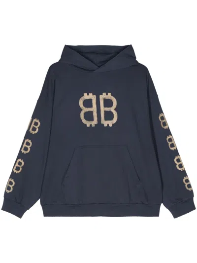 Balenciaga Crypto Logo-print Distressed Hoodie In Blau