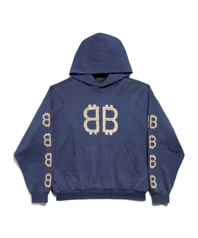Balenciaga Crypto Logo-print Distressed Hoodie In Blue