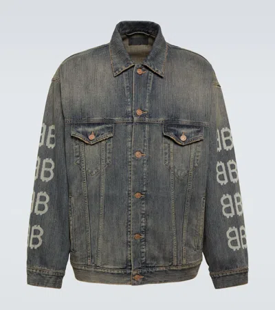 Balenciaga Crypto Printed Denim Jacket In Blue