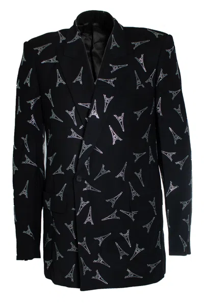 Pre-owned Balenciaga , Crystal Eiffel Tower Blazer In Black