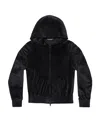 Balenciaga Crystal Embellished Velvet Zip-up Hoodie In Black