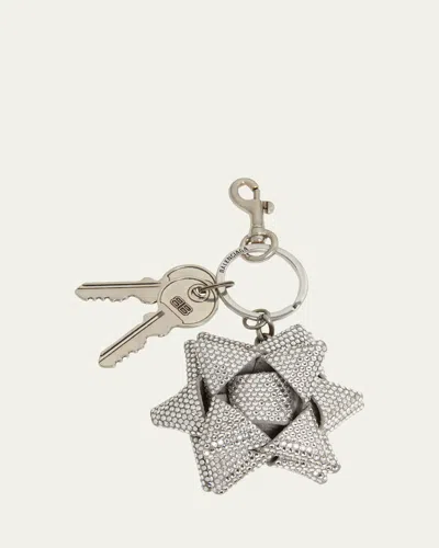 Balenciaga Crystal Gifting Bow Key Ring Bag Charm In Transparent