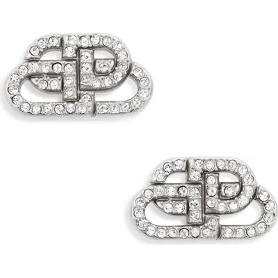 Balenciaga Crystal Interlocking Bb Stud Earrings In Silver/crystal
