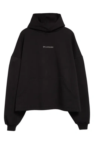 Balenciaga Logo Embellished Cropped Hoodie In Black