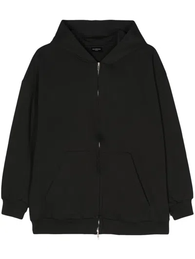Balenciaga Crystal-logo Zip-up Hoodie In Black