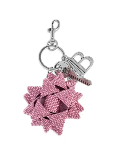 Balenciaga Crystal-embellished Bow Keychain In Pink