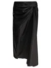 Balenciaga Asymmetric Frayed Gathered Draped Satin Midi Skirt In Black