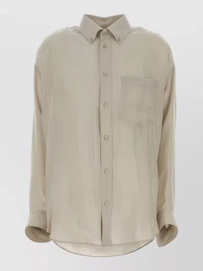 Balenciaga Cupro Oversize Shirt Chest Pocket Long Sleeves In Neutral