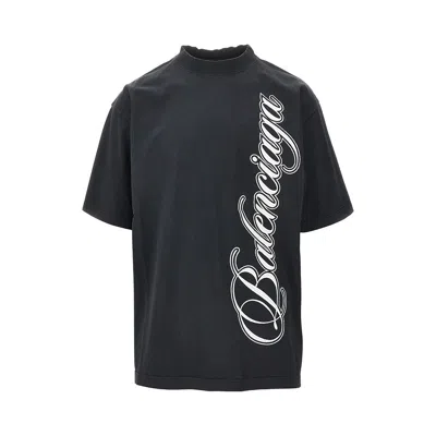 Balenciaga Cursive Embroidery T-shirt In Black