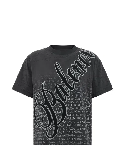Balenciaga Washed Black White Medium Fit T-shirt In Gray