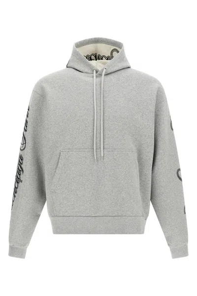 Balenciaga Script Logo Hoodie Drawstring Hood Kangaroo Pocket In Gray