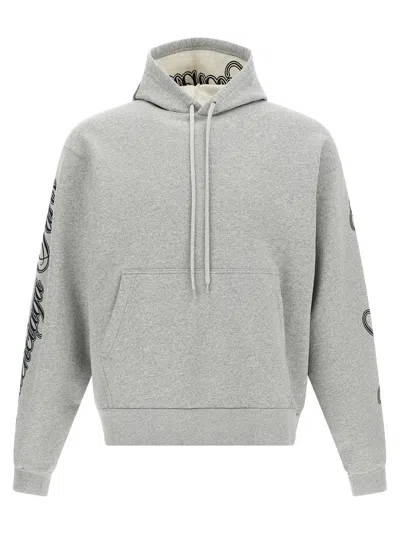 Balenciaga Script Logo Hoodie Drawstring Hood Kangaroo Pocket In Gray