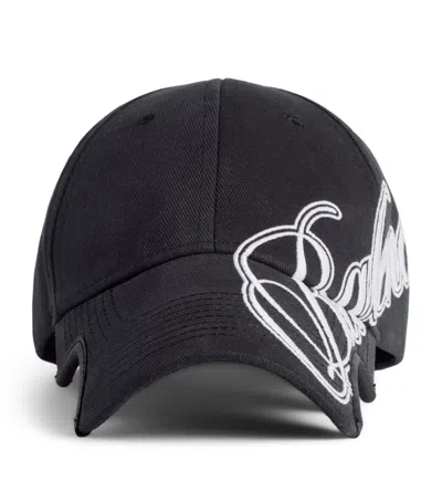 Balenciaga Cursive Logo Baseball Cap In Black