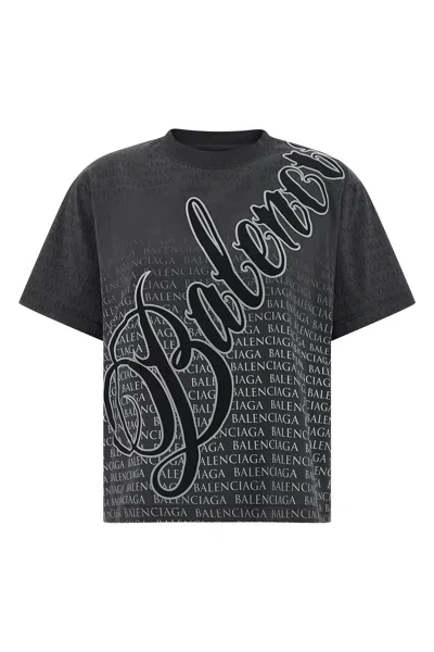 Balenciaga Script Logo T Shirt Short Sleeves In Gray