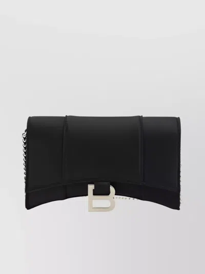 Balenciaga Curved Flap Wallet Chain In Black