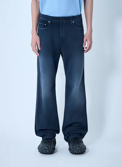 Balenciaga Men Curved Knee Pants In Blue