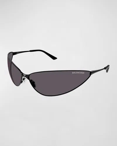 Balenciaga Curved Metal Cat-eye Sunglasses In Shiny Black