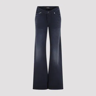 Balenciaga Curved Waist Cotton Pants In Blue