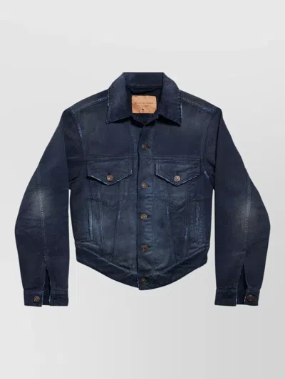 Balenciaga Curved Waist Jacket Chest Pockets Faded In Blue