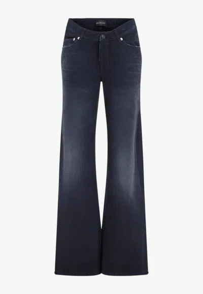 Balenciaga Curved-waist Flared Pants In Blue