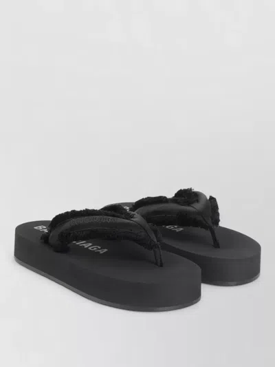 Balenciaga Fringed Strap Logo Embroidered Sandals For Women In Black
