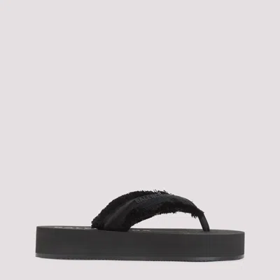 Balenciaga Fringed Strap Logo Embroidered Sandals For Women In Black