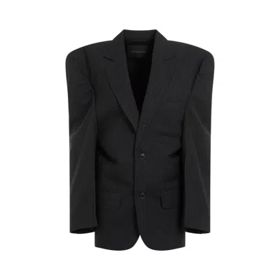 Balenciaga Away Boxy Blazer In Wool In Grey