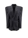 Balenciaga Cut Away Boxy Wool Blazer With Striped Motif