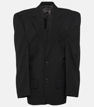Balenciaga Cut Away Oversized Wool Blazer In Black