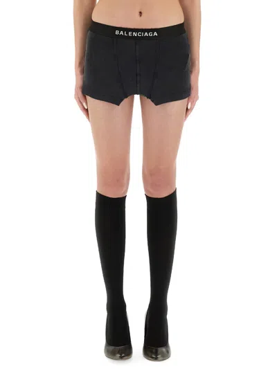 Balenciaga "cut Off" Boxer Style Skirt In Black