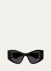Balenciaga Dyn D-frame Xl Acetate Sunglasses In Shiny Solid Black