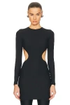 Balenciaga Cutout Long Sleeve Stretch Jersey Minidress In Black