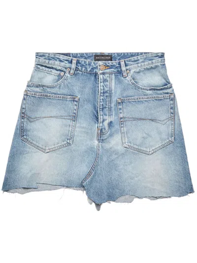 Balenciaga Cut-up Denim Asymmetric Miniskirt In Blau