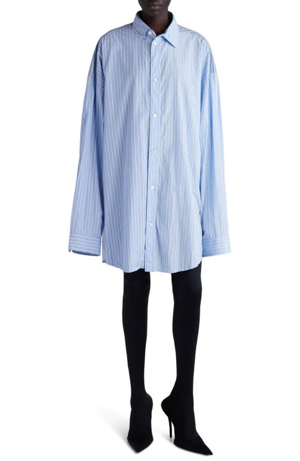 Balenciaga Cut Up Stripe Asymmetric Oversize Cotton Button