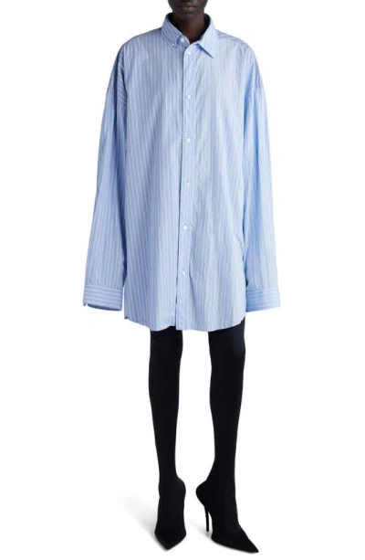 Balenciaga Cut Up Stripe Asymmetric Oversize Cotton Button-up Shirt In 4640 Blue/white