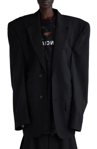 Balenciaga Cutaway Boxy Wool Jacket In Black