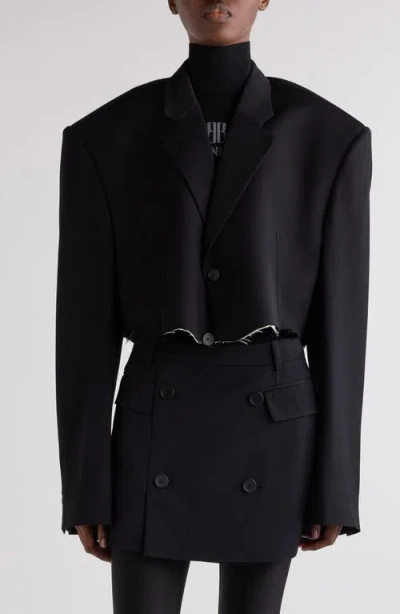 Balenciaga Cutoff Crop Single Breasted Blazer In Black